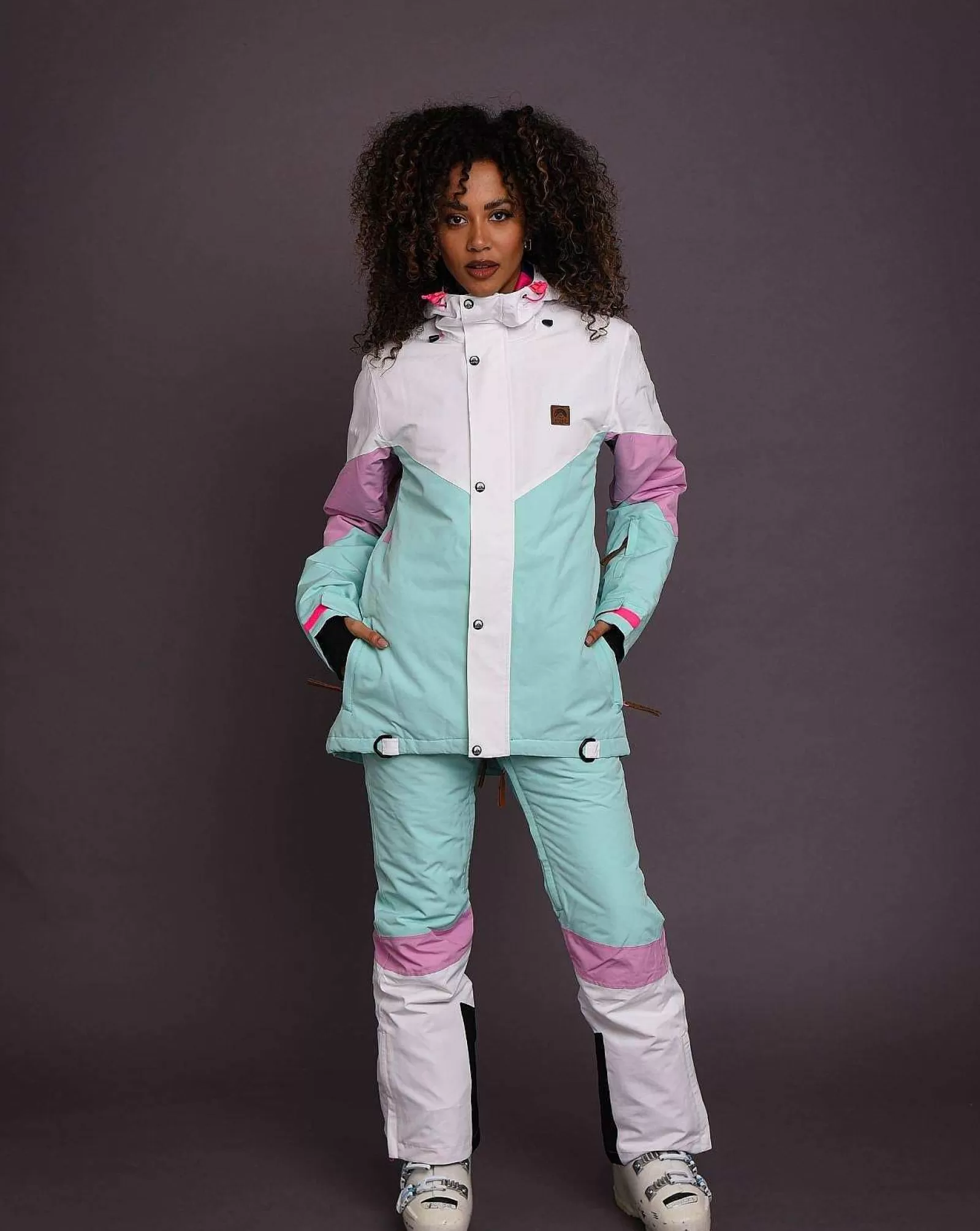 OOSC Snow Jackets<1080 Women'S Ski & Snowboard Jacket - Pastel Pink, White & Pastel Mint