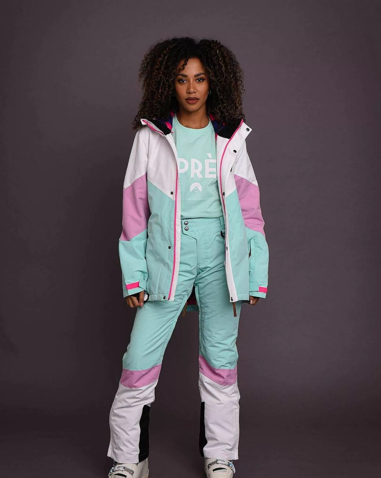 OOSC Snow Jackets<1080 Women'S Ski & Snowboard Jacket - Pastel Pink, White & Pastel Mint