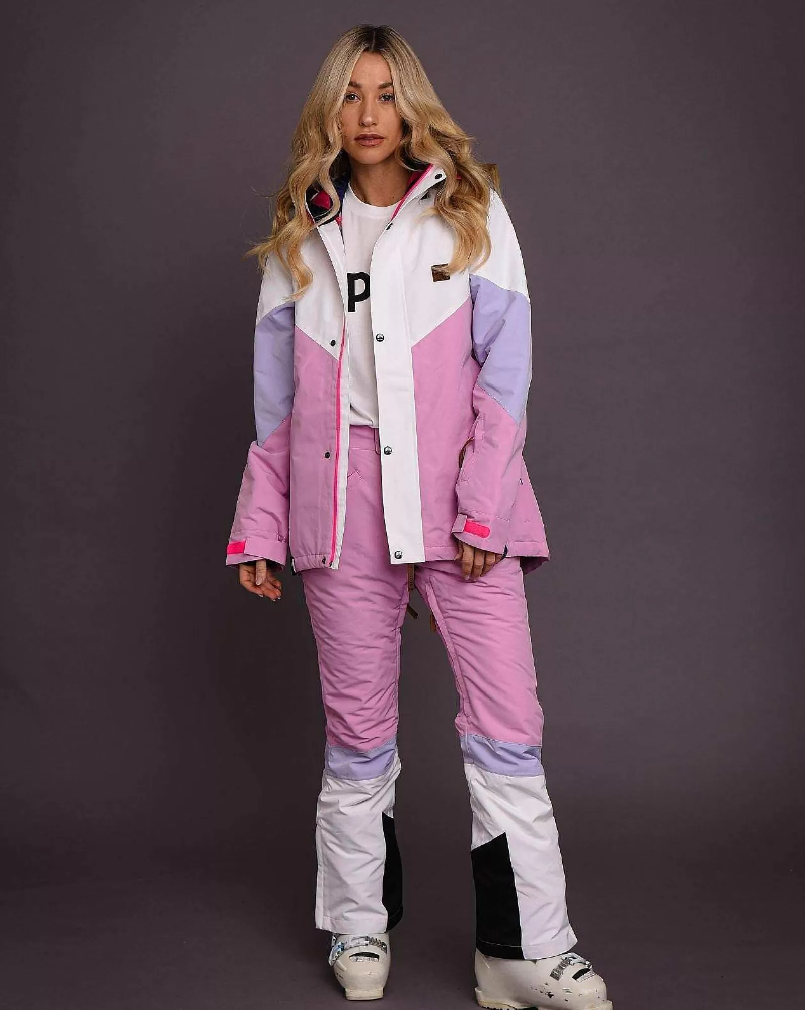OOSC Snow Jackets<1080 Women'S Ski & Snowboard Jacket - Pastel Pink, White & Pastel Purple